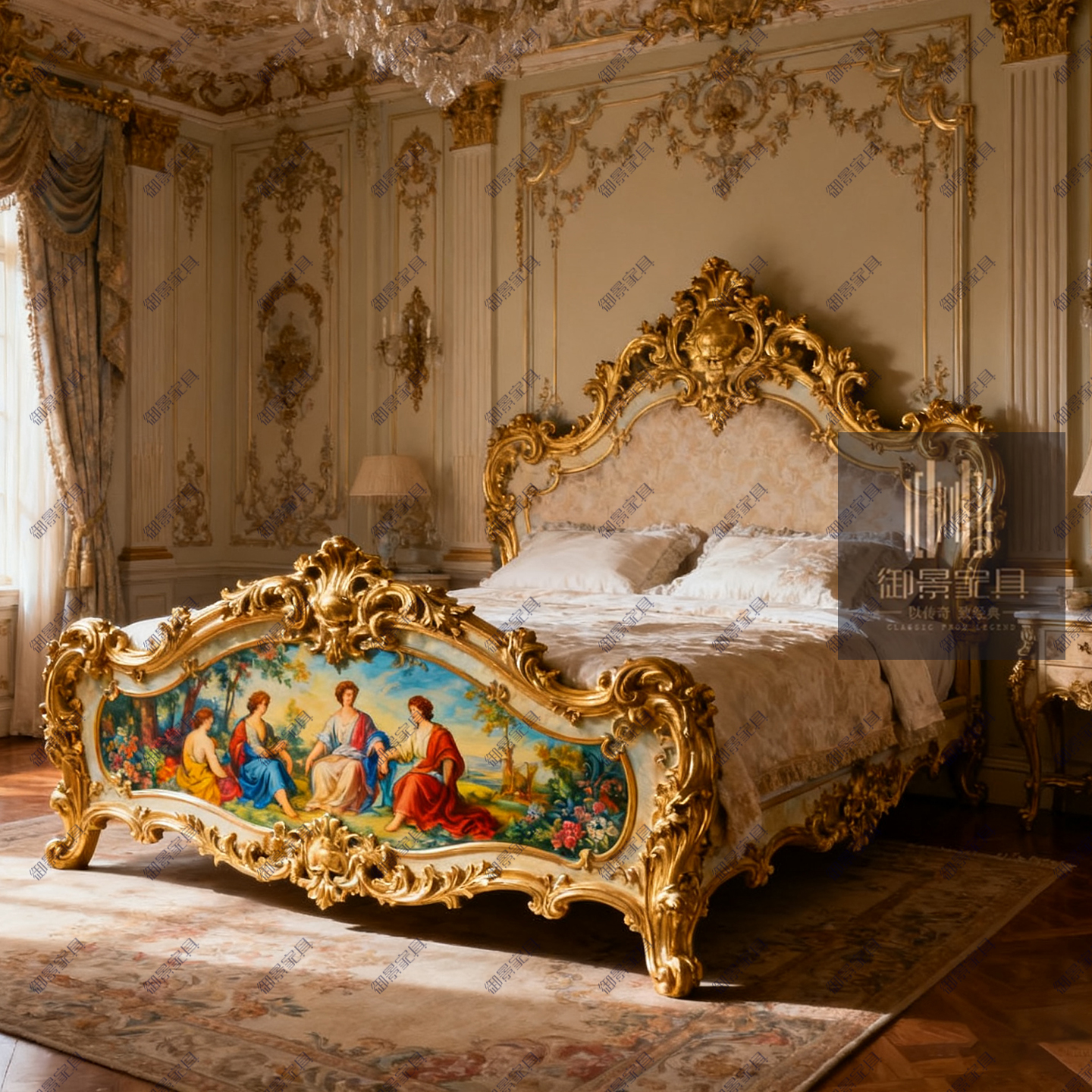 巴洛克实木大床欧式雕花彩绘双人床主卧婚床别墅床高档公主床定制