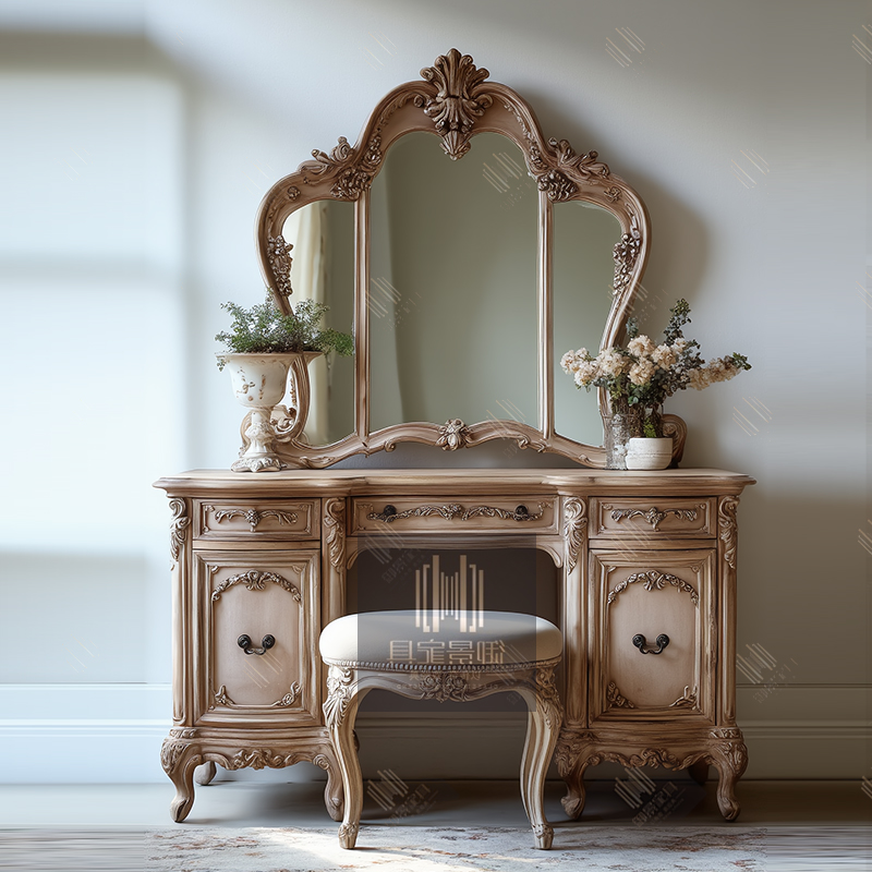 欧式梳妆台组合小户型家用化妆台梳妆镜卧室化妆柜雕花家具定制