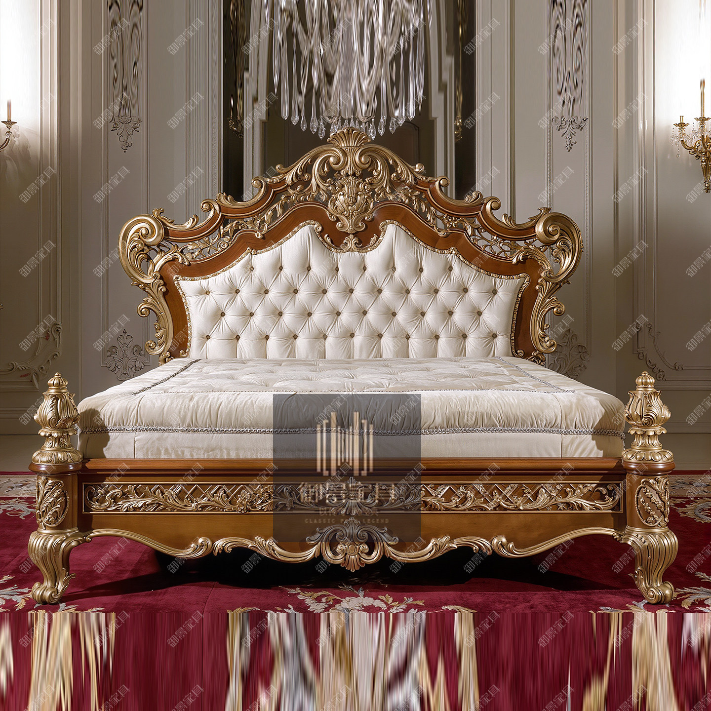 欧式双人床主卧婚床法式实木雕花别墅家具宫廷奢华高端古典真皮床