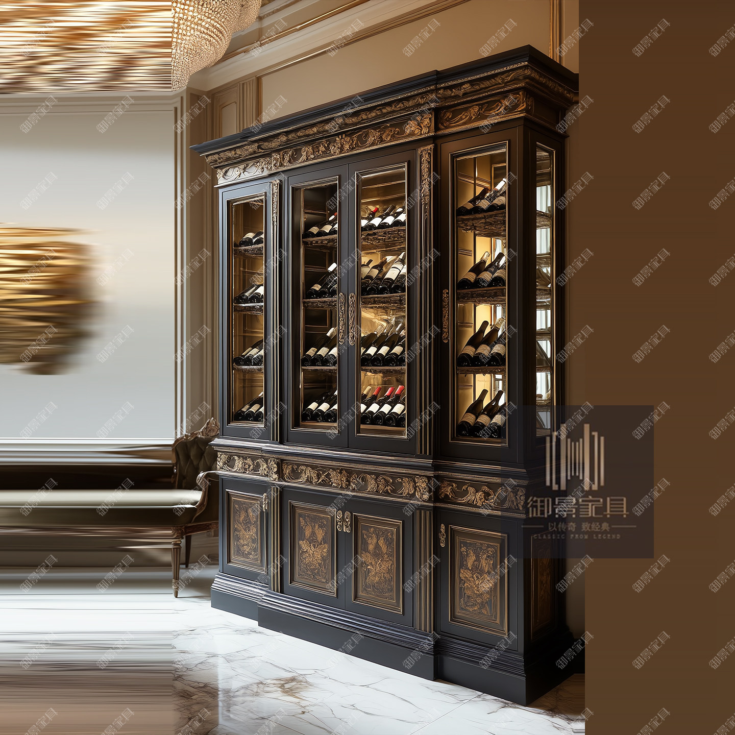 法式实木酒柜欧式古典雕花酒柜客厅装饰柜储物柜餐边柜茶叶柜定制