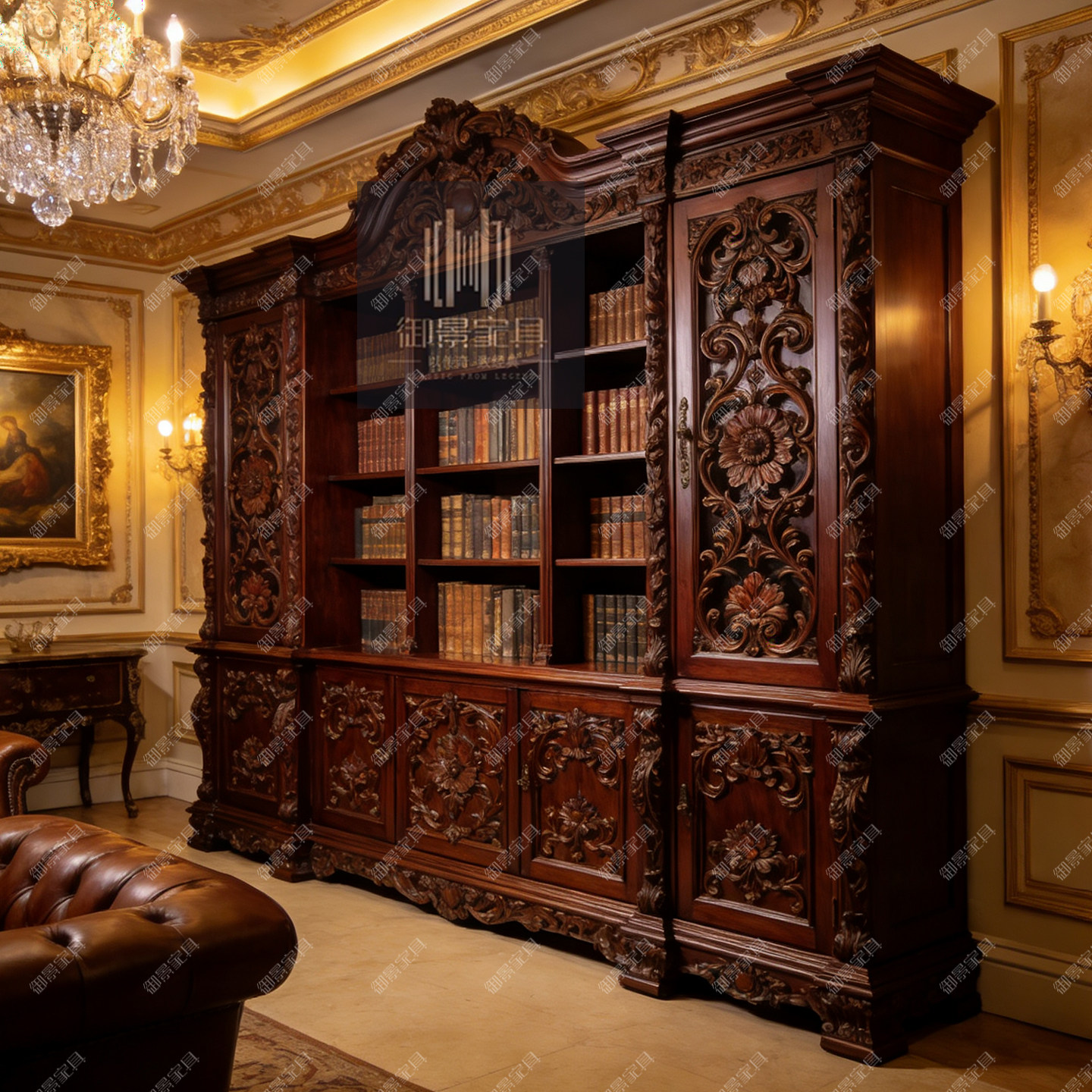 美式实木书柜欧式高档装饰柜古典陶瓷奢侈品珠宝首饰展示柜定制