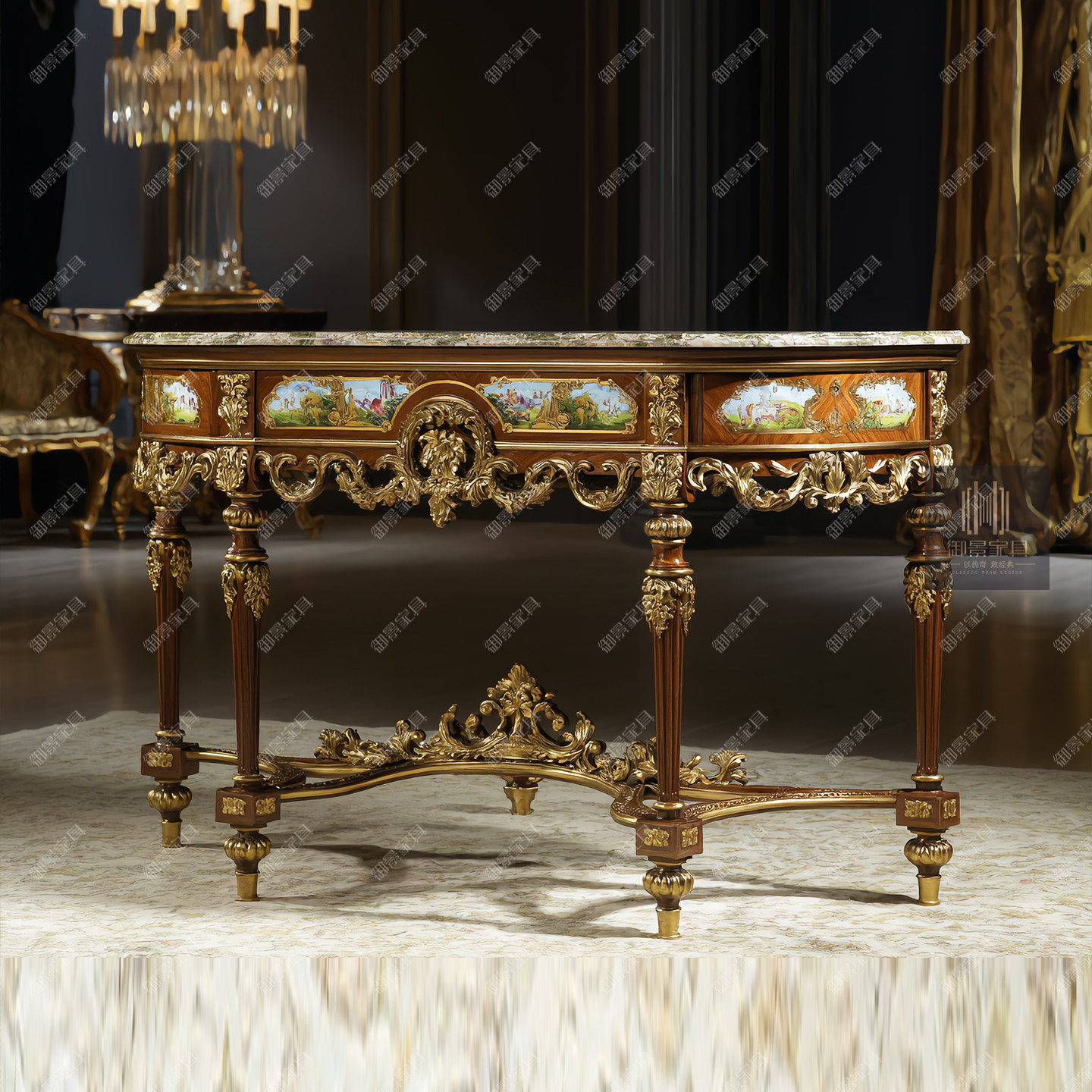 法式实木玄关台欧式古典彩绘装饰柜客厅靠墙玄关柜进门端景台定制