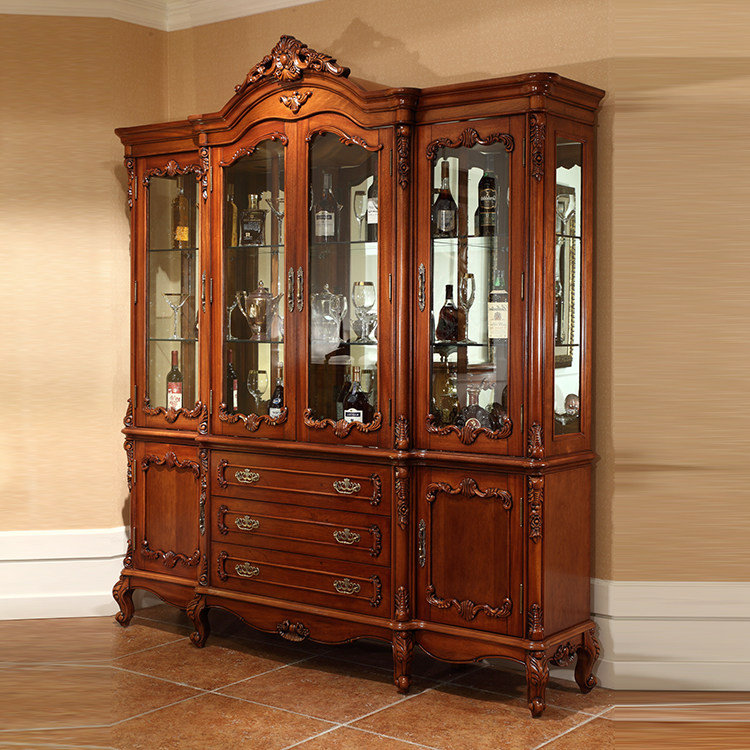 欧式高档奢华四门玻璃酒柜美式古典做旧展示柜珠宝展示柜商场柜子