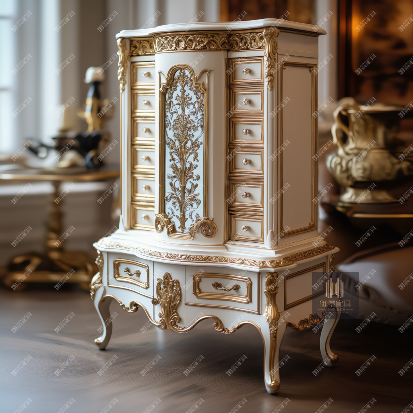 法式象牙白实木斗柜欧式储物柜收纳柜珠宝金银首饰收藏柜展示柜