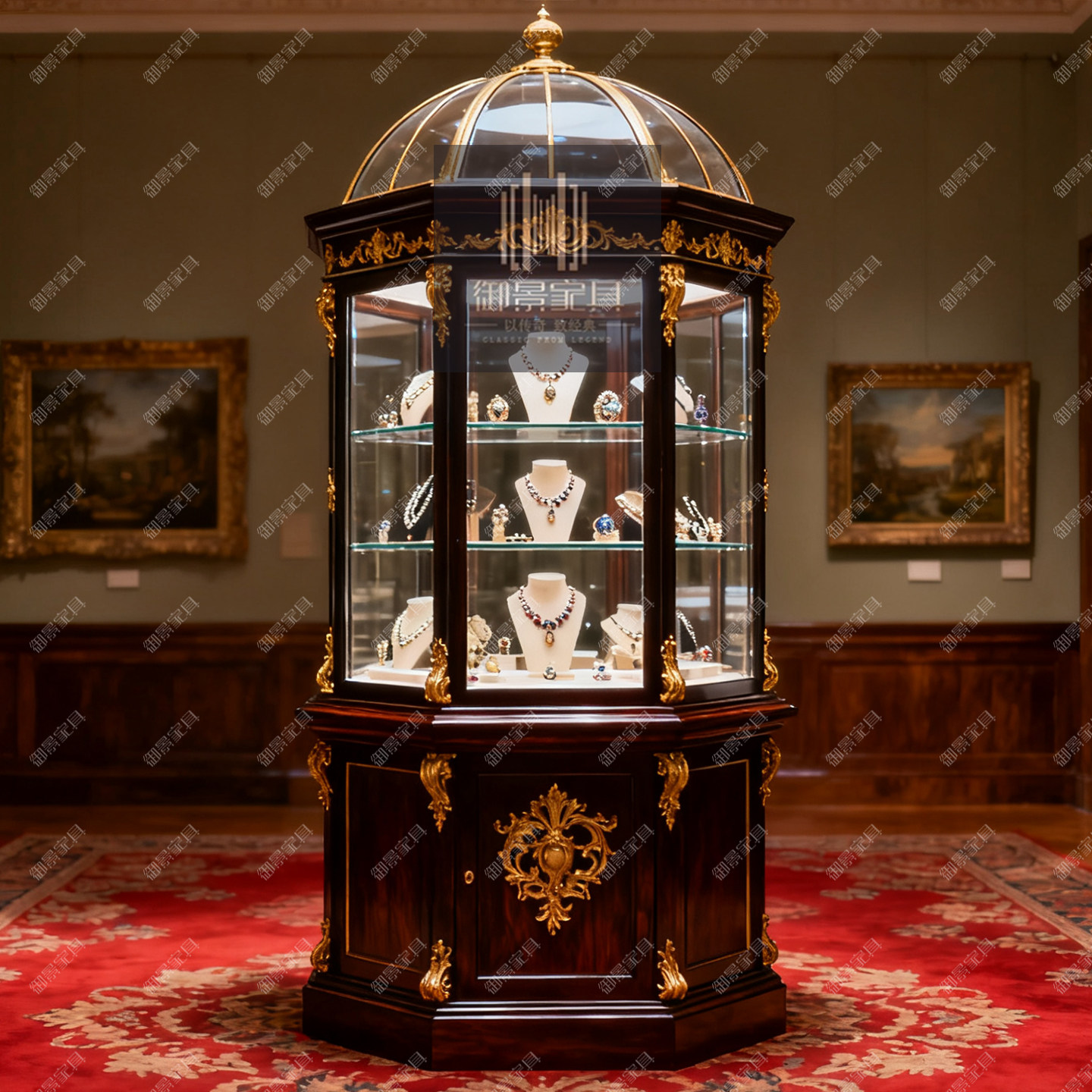 多边形书柜欧式复古雕花珠宝首饰古董陶瓷名酒奢侈品展示收纳柜子