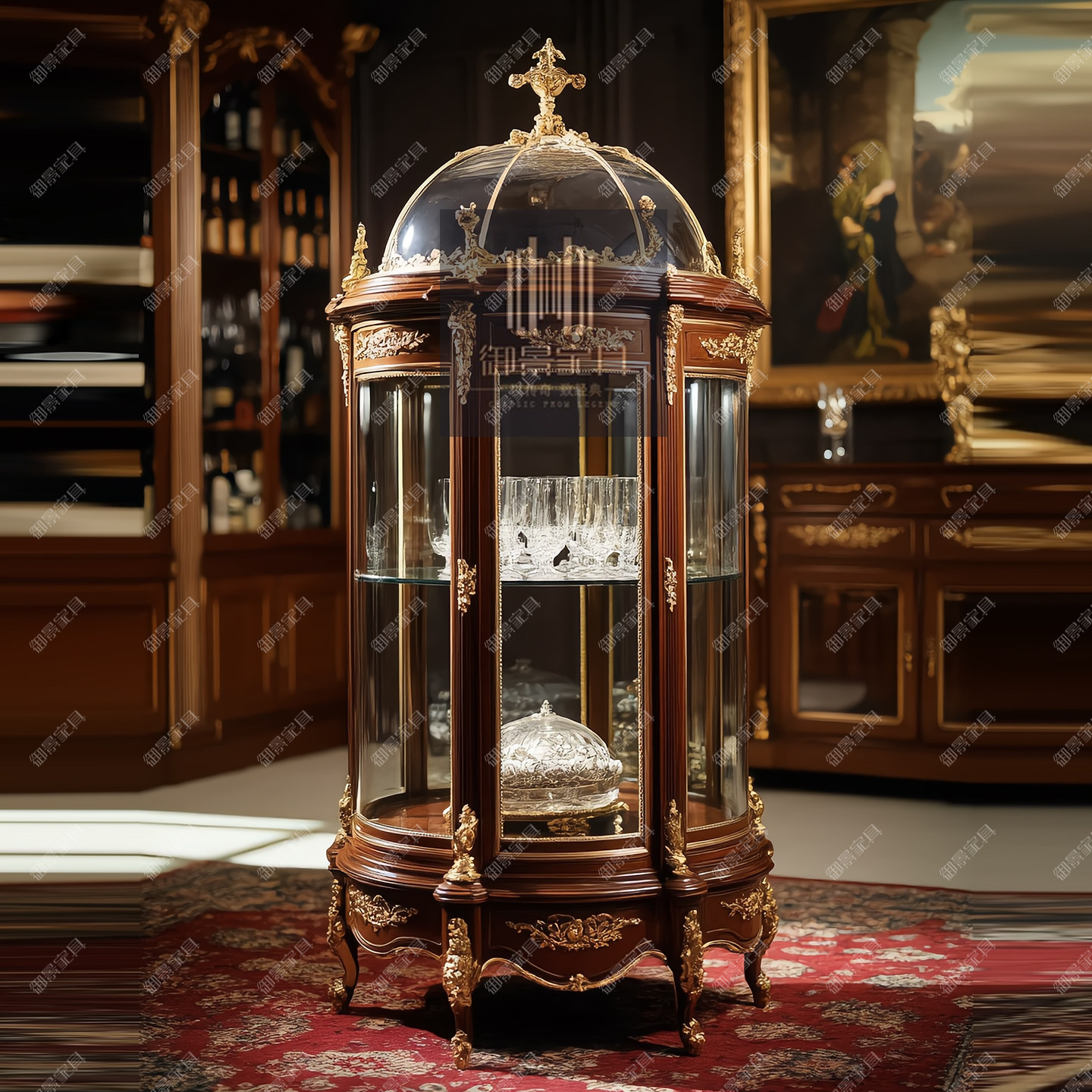 法式宫廷圆形酒柜茶水柜珠宝展示柜古董陶瓷陈列柜欧式茶叶柜定制
