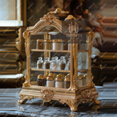 法式 巴洛克家具欧式 复古实木调料置物架厨房收纳柜玻璃门储物架子