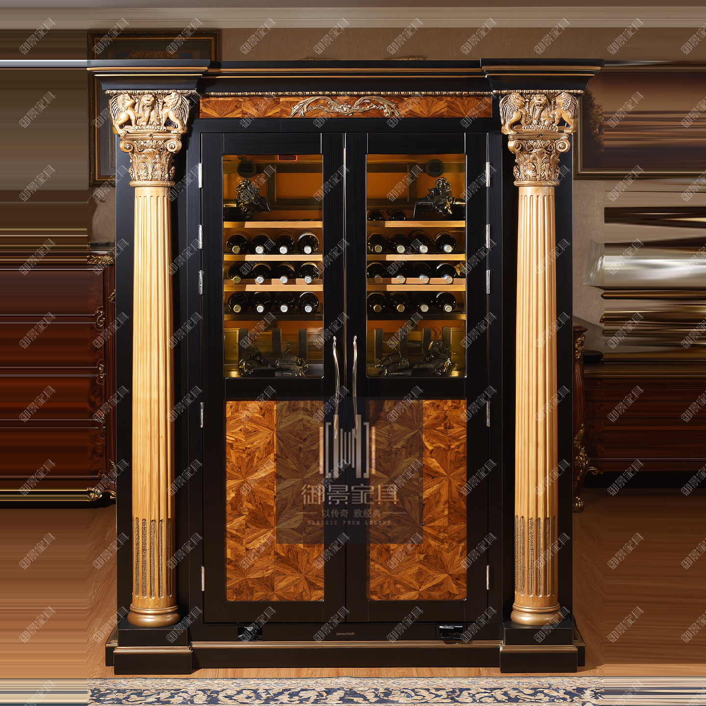 法式实木酒柜欧式古典装饰柜客厅储物柜餐边柜名酒茶叶陶瓷古典柜