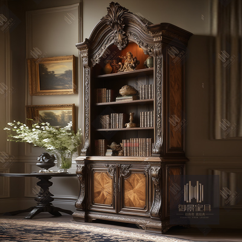 法式巴洛克实木雕花展示柜欧式古典书架哥特风茶叶柜收藏柜定制