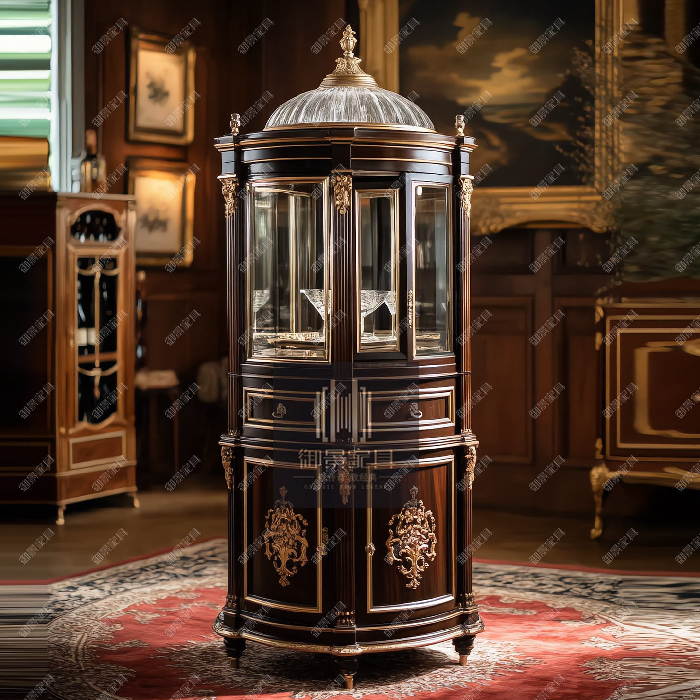 欧式珠宝首饰柜法式宫廷圆形酒柜展示柜陶瓷古董收藏柜储藏柜定制