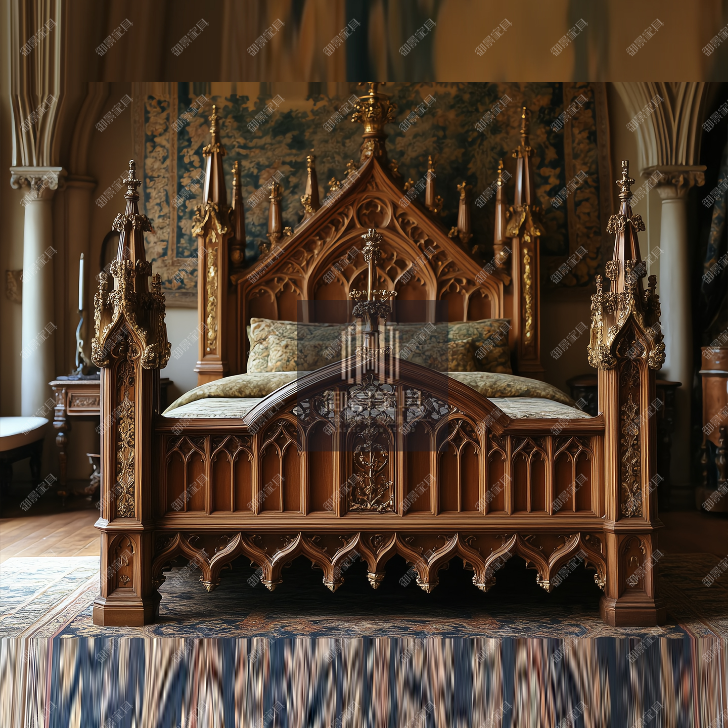 欧式宫廷实木床主卧大床父母房客房次卧床别墅大户型哥特风柱子床