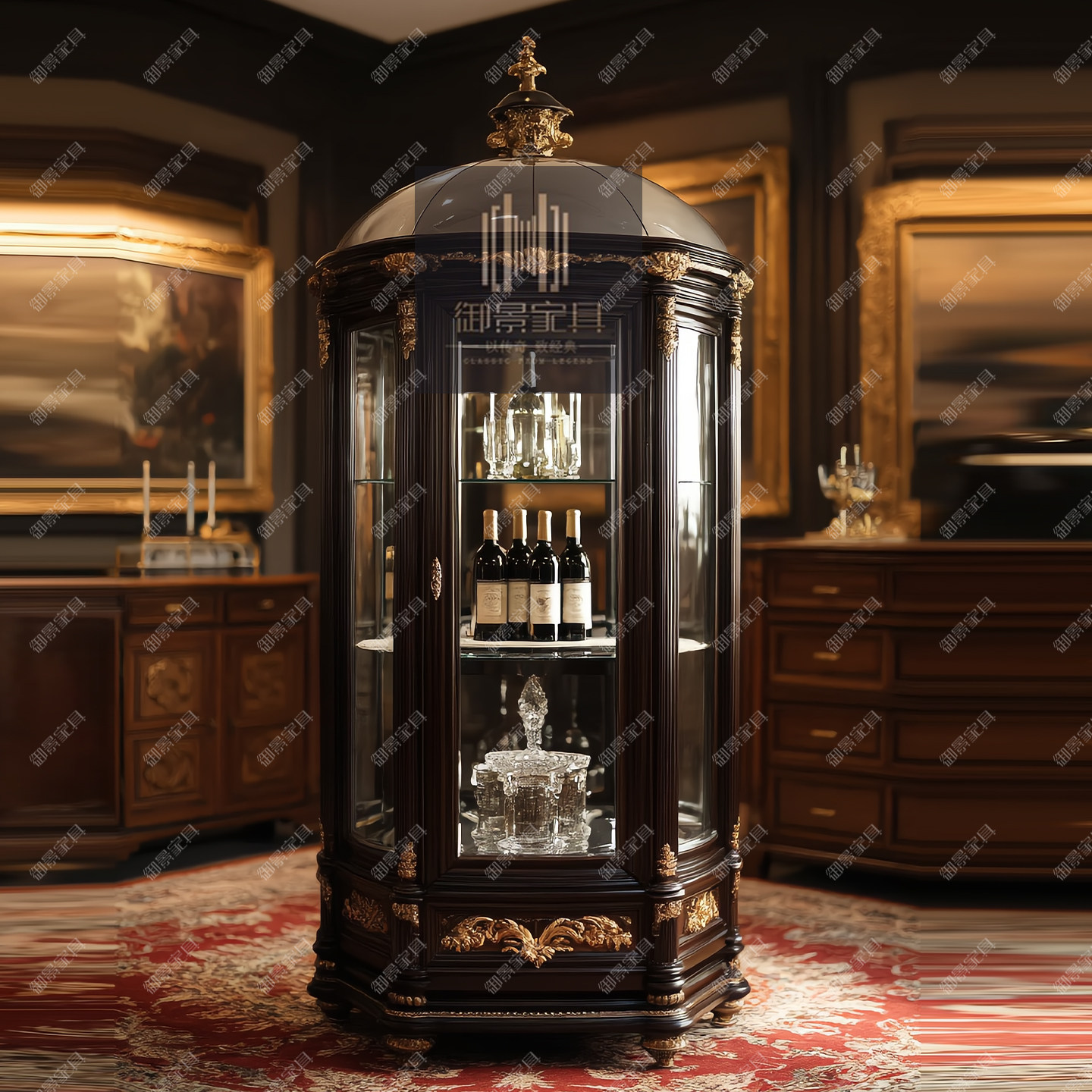 欧式圆形酒柜客厅落地展示柜玻璃门储物柜珠宝首饰装饰柜法式家具