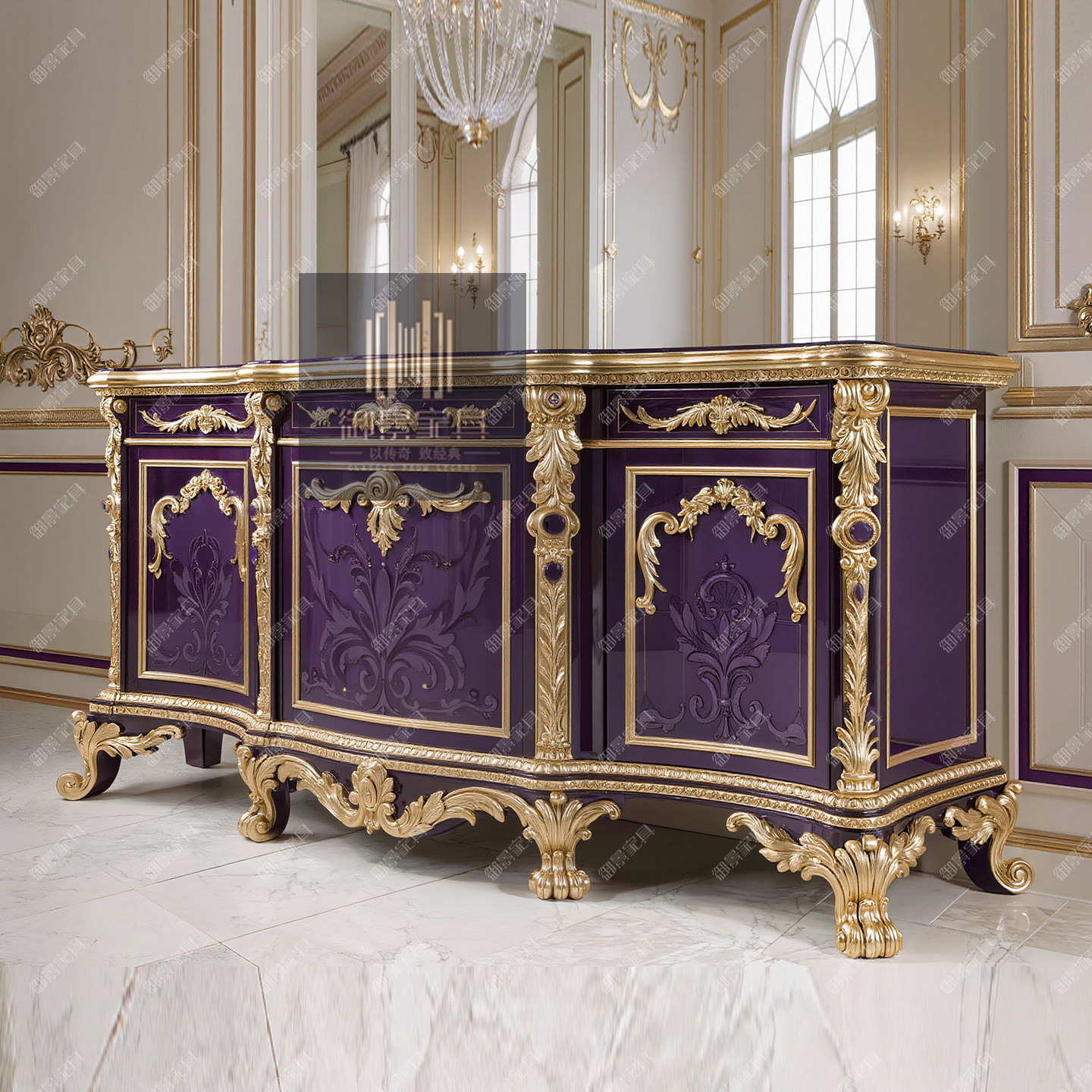 欧式实木餐边柜法式蓝色雕花储物柜收纳柜收藏柜边柜靠墙玄关柜子