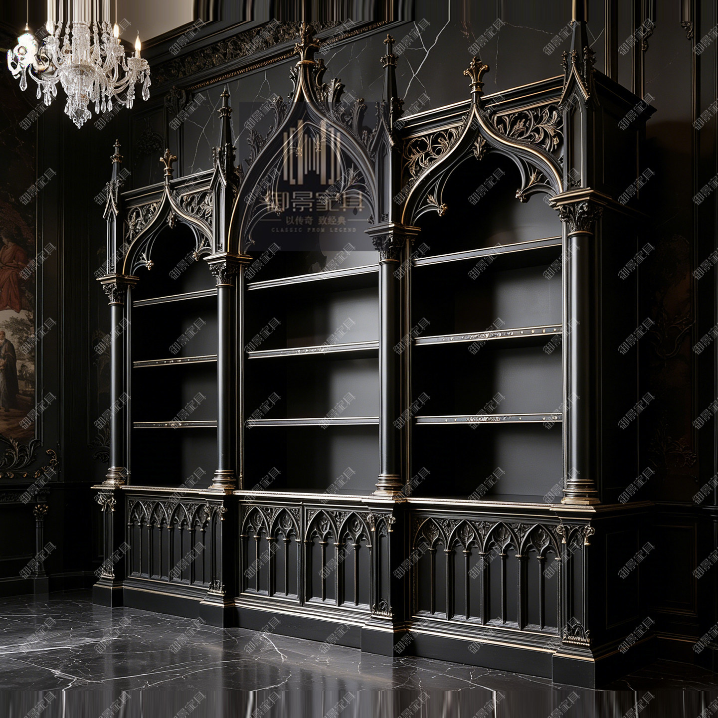 美式实木书柜装饰柜子欧式复古雕花书架书房储物柜收纳柜高档家具