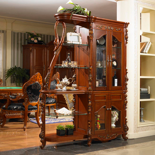 欧式高端实木门厅柜双面雕花餐厅客厅隔断柜子美式酒柜阻断屏风