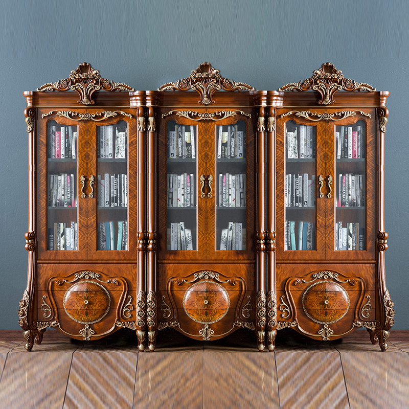 欧式高端实木六门书柜家用两门酒柜书房书橱陈列柜子装饰柜定制
