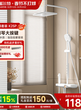 瑞尔特淋浴花洒套装自清洁按摩背喷钢琴键置物台洗澡沐浴器K25P