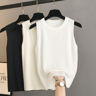 冰丝针织背心女夏外穿圆领大码无袖上衣内搭小吊带修身百搭打底衫