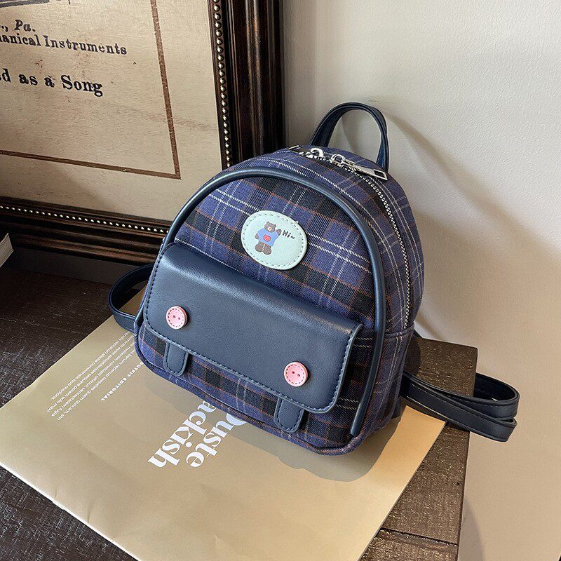 简约格子小背包2025新款迷你双肩包韩版复古百搭通勤外出包包