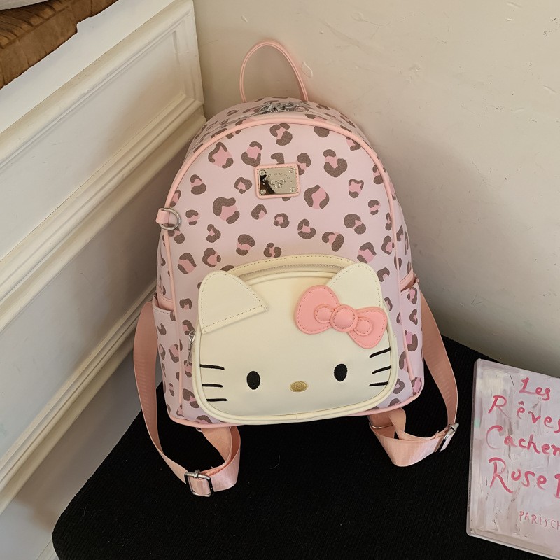 学生上课通勤双肩包女2025新款韩版时尚豹纹书包休闲猫咪单肩背包