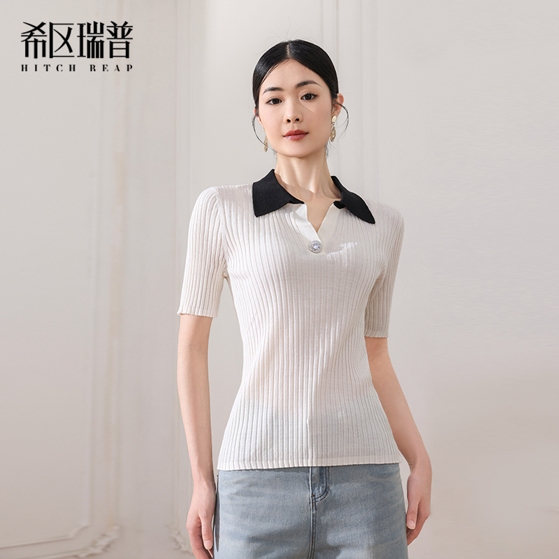 希区瑞普V领polo短袖针织衫上衣