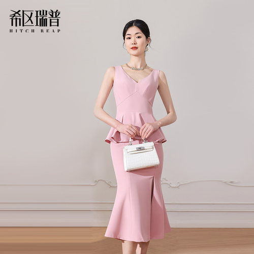 希区瑞普V领鱼尾礼服连衣裙