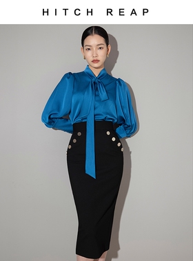 希区瑞普高端小众高腰半身裙女装春夏新款黑色气质包臀裙子