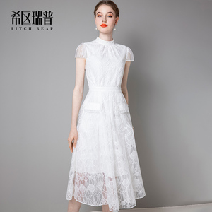 希区瑞普法式复古连衣裙高端优雅白色女装新款赫本气质裙子春夏季