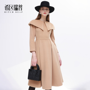 希区瑞普高端毛呢法式复古赫本伞裙女春夏盖肩别致气质连衣裙大衣