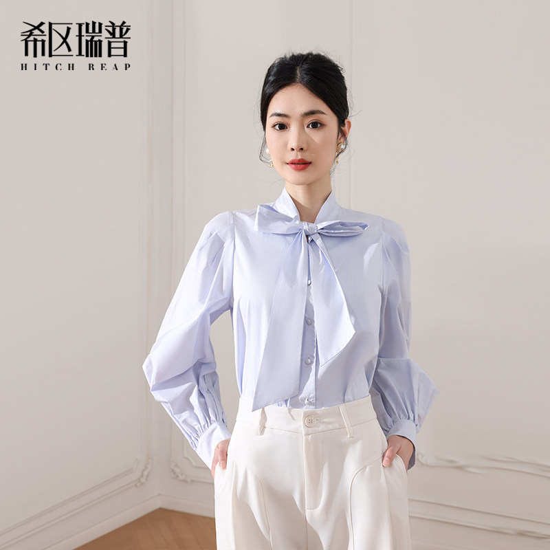 希区瑞普法式设计飘带领衬衫减龄优雅百搭通勤长袖上衣复古职业装