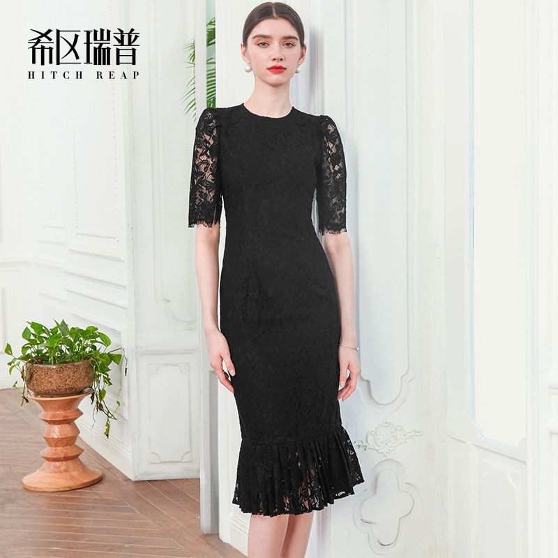 希区瑞普气质连衣裙女装春夏高端法式蕾丝修身鱼尾裙