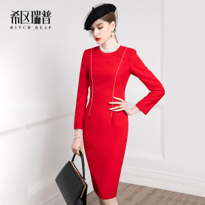 希区瑞普春夏法式连衣裙高端复古女气质修身裙子赫本风小红裙收腰