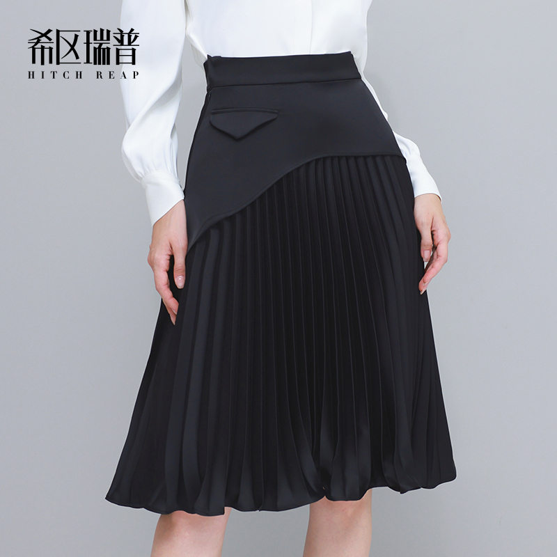 希区瑞普高腰显瘦设计感a字百褶裙新款风琴褶半身裙女不规则