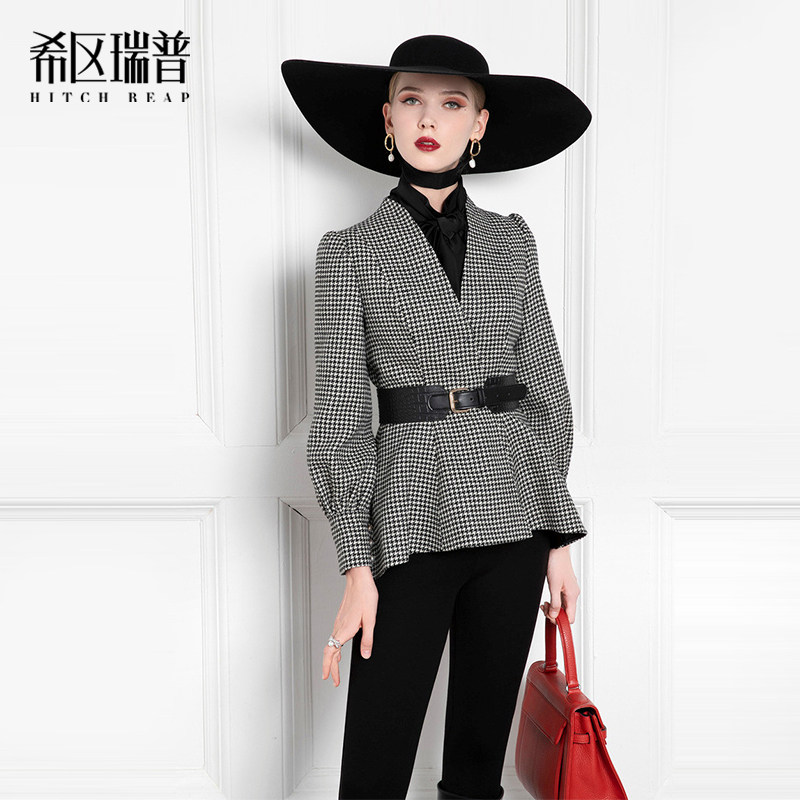 希区瑞普高端轻奢赫本风千鸟格上衣2025秋冬新品短款小香风外套女,女装/女士精品,时尚套装,淘宝优惠券,粉丝福利购,淘宝优惠卷