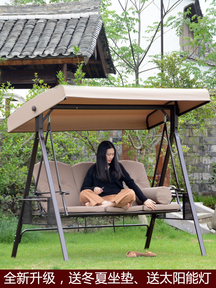 Outdoor swing chair Courtyard Garden hanging chair Indoor and outdoor balcony Wrought iron Qianqiu chair Hanging bed Double rocking chair