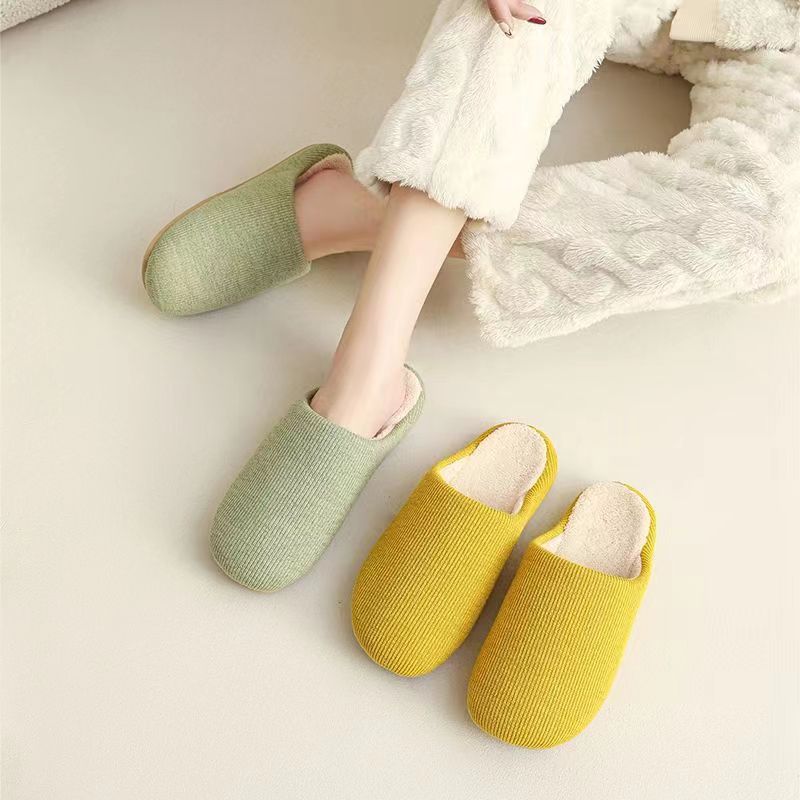 情侣男女防滑棉拖鞋日系纯色居家
