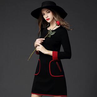 2026春秋新款淑女欧美气质七分袖印花连衣裙圆领修身一步裙子