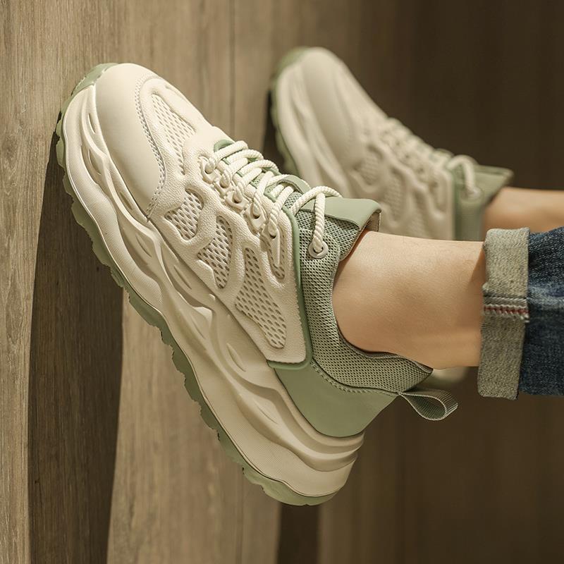 男鞋秋季2025新款网面透气百搭休闲运动鞋厚底防滑增高小白老爹鞋