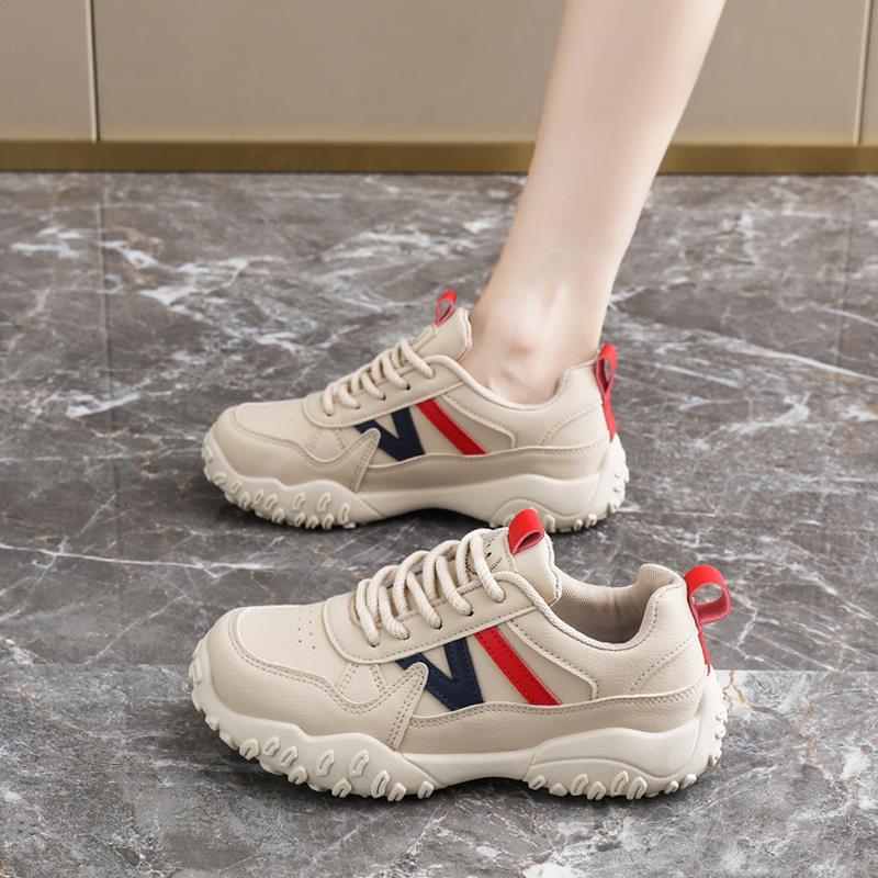 运动鞋女款2025新款秋季皮面防水防滑老爹运动鞋软底不累脚旅游鞋