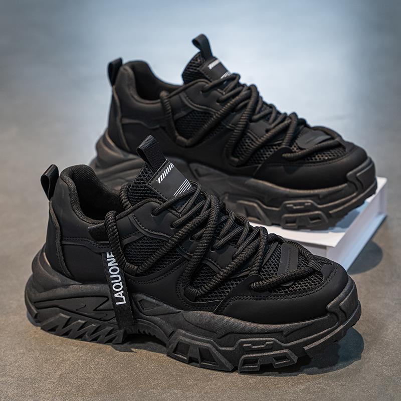 男鞋2025新款秋季网面透气跑步运动鞋青少年黑武士厚底增高老爹鞋