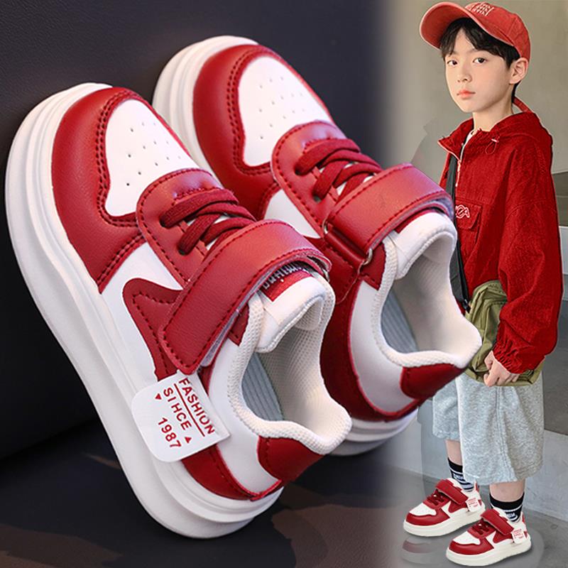本命年红色男童鞋秋季2025新款儿童鞋子低帮运动板鞋小童过年男孩