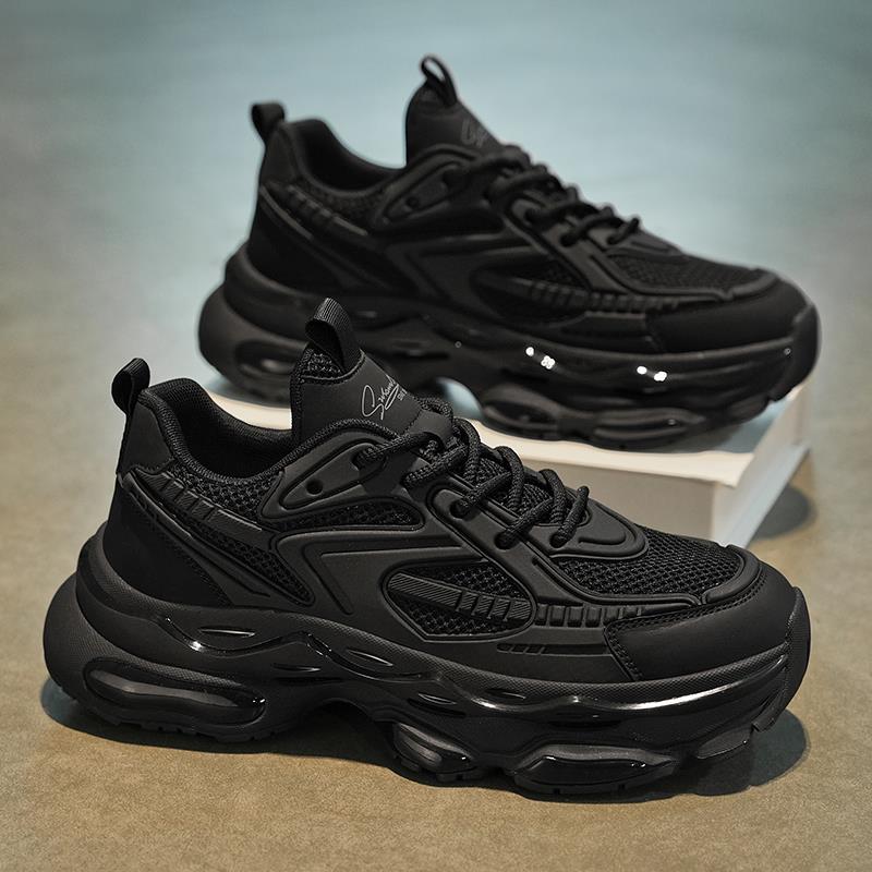 黑武士男鞋秋季2025新款运动休闲跑步减震黑色厚底增高防滑老爹鞋