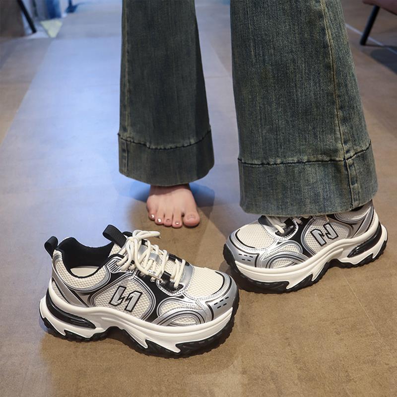 覆古港风老爹鞋女款2025新款秋季小个子厚底松糕鞋软底防滑运动鞋