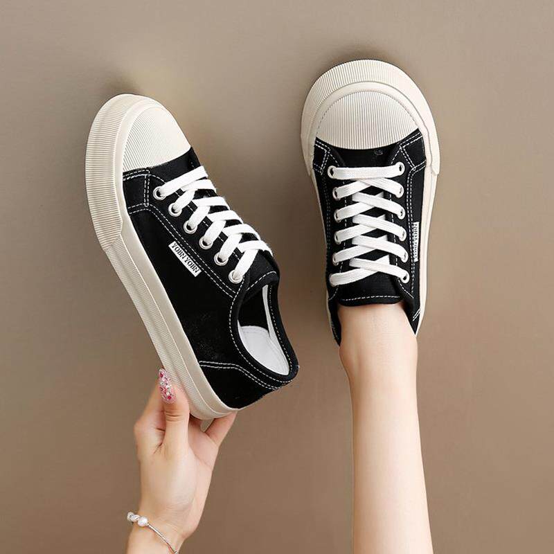 黑色帆布鞋女2025新款秋季薄款透气饼干鞋学生百搭不累脚低帮滑板