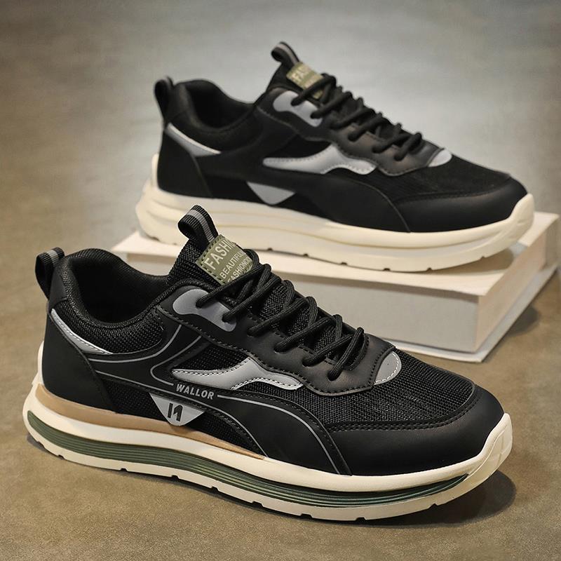 男鞋秋季透气青少年运动网面板鞋学生潮牌百搭休闲跑步黑色老爹鞋