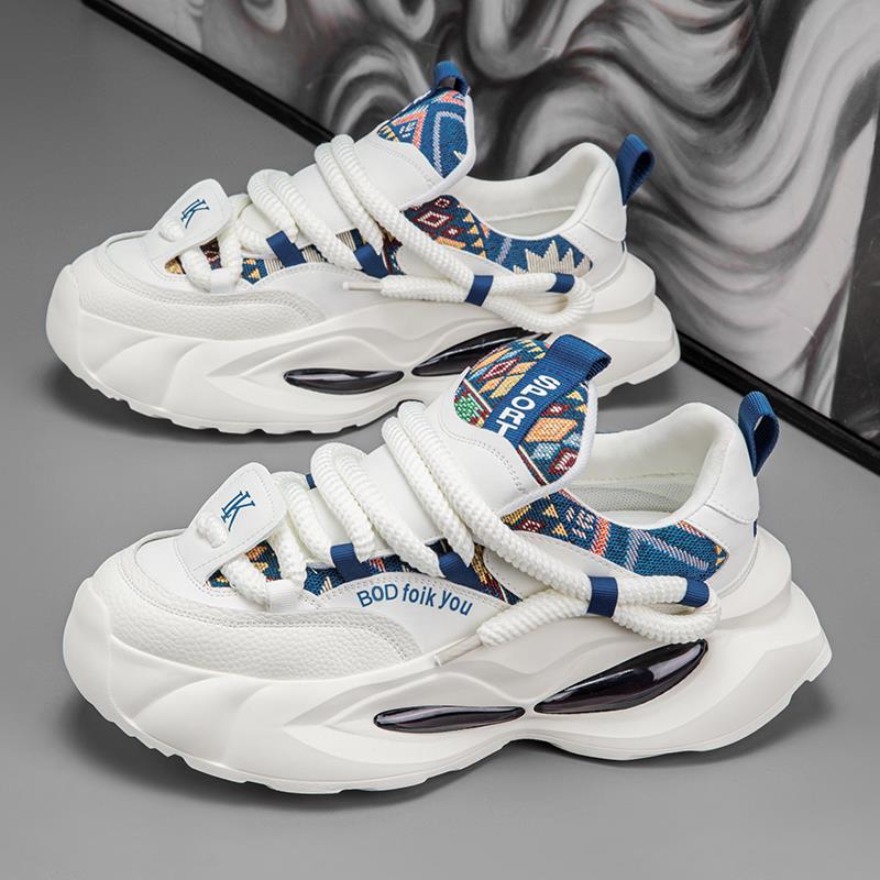 男鞋秋季2025新款拼色休闲运动鞋青少年百搭厚底增高小白老爹潮鞋