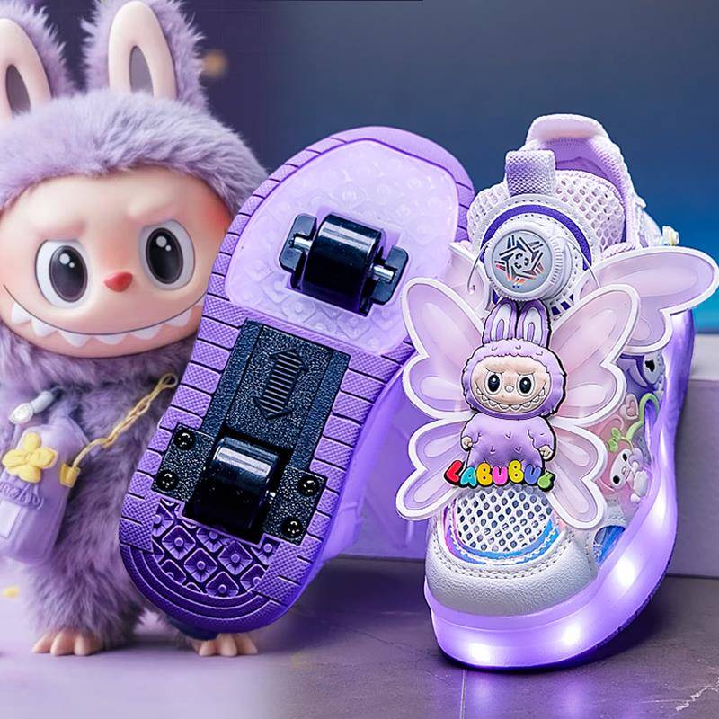 拉布布女童暴走鞋夏季2025新款儿童双轮隐形轮滑鞋透气学生溜冰鞋