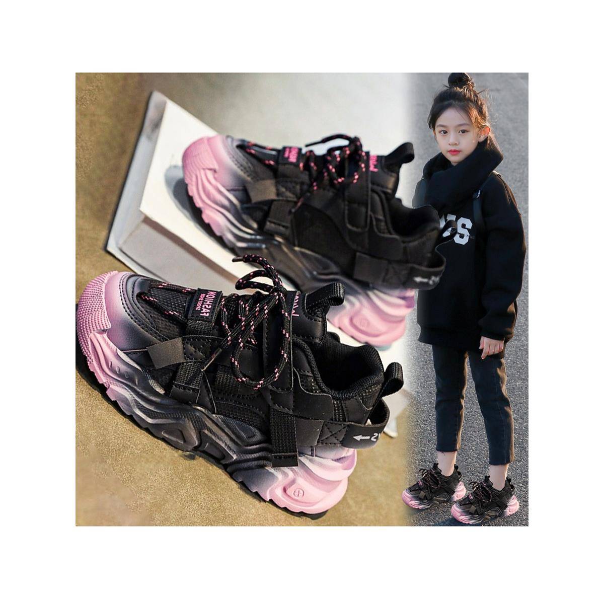 女童运动鞋2025秋季款儿童皮面老爹鞋中大童防滑跑步鞋女孩二棉鞋