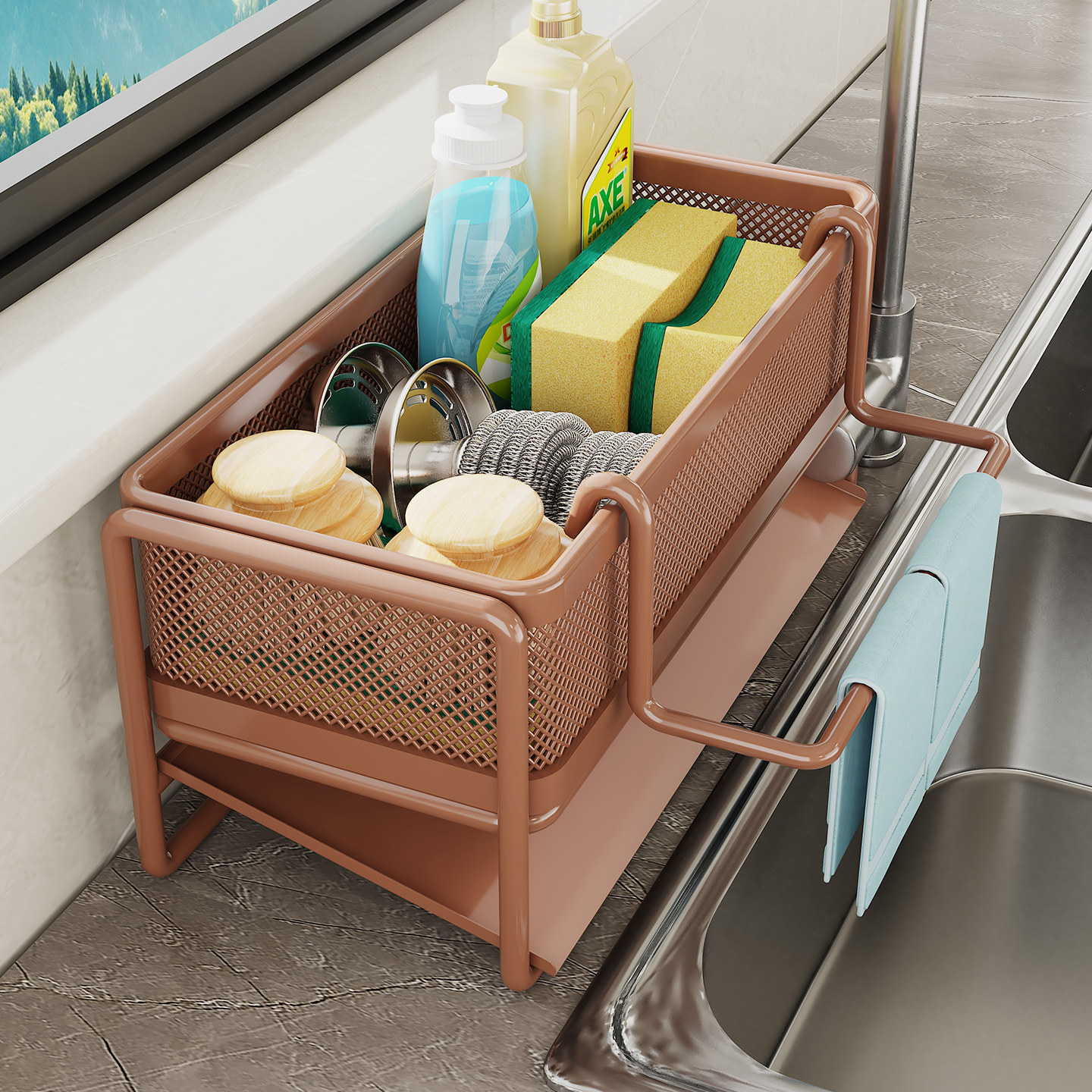 抹布架厨房沥水架子水龙头水槽窄边海绵毛巾置物架多功能收纳神器