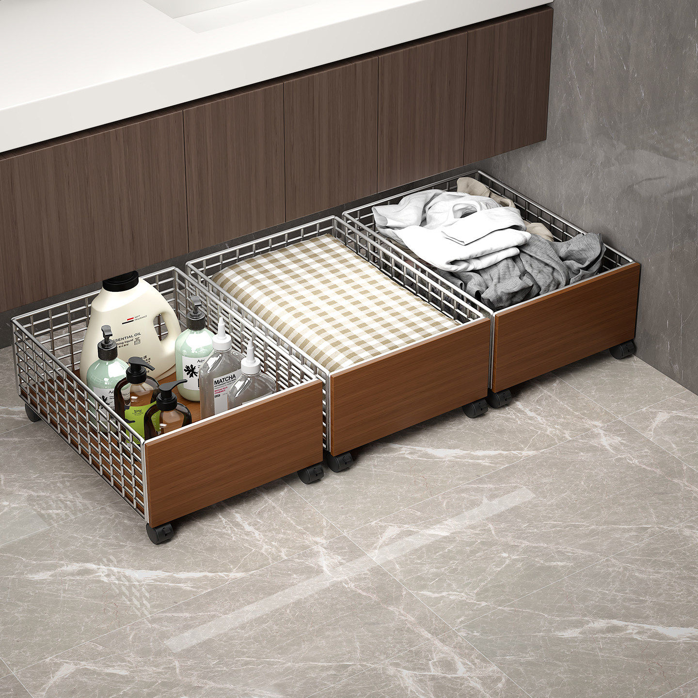 浴室柜下脏衣篓家用卫生间浴室移动带轮推车洗漱台下脏衣服收纳筐,收纳整理,脏衣篮,淘宝优惠券,粉丝福利购,淘宝优惠卷